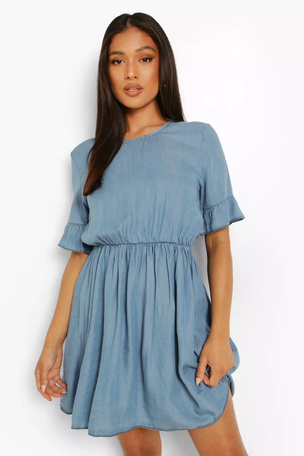 Frill sleeve cheap denim dress